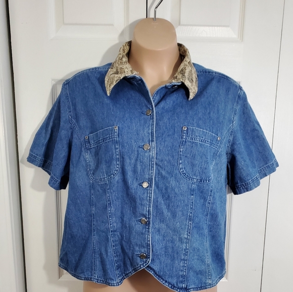 Villager Sport Tops - 90s Villager Sport Denim Jacket Shirt Sz 3 ~ Pre-Owned With Removable Collar